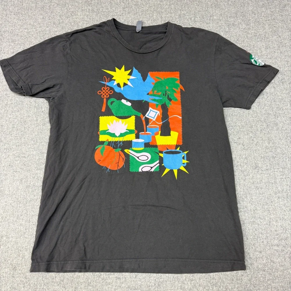 Starbucks Pan-Asian Partner Network Shirt Large Gray Graphic Tee Short Sleeve L